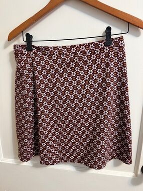 Margaret M Burgundy Floral A-Line Skirt with Pink Accents